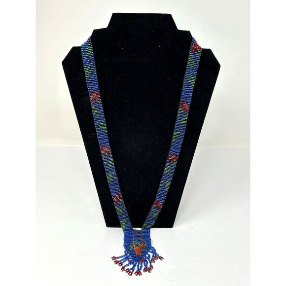 Vintage Jewelry - VTG Costume Jewelry Necklace Micro Glass Beads Floral Geometric Boho Hippie